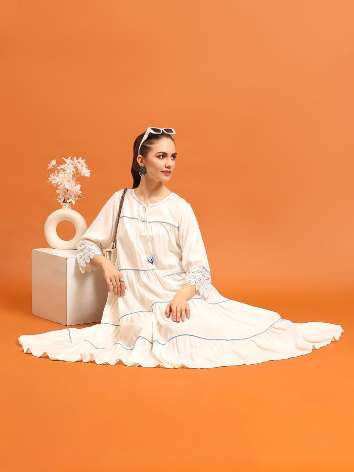 Women White Solid Dress.