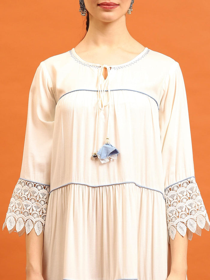 Women White Solid Dress.