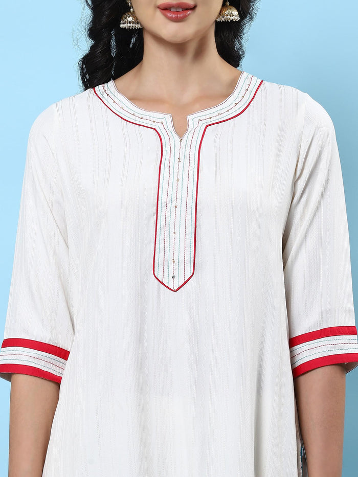 Women White Solid Kurta Comfort Pant Dupatta.