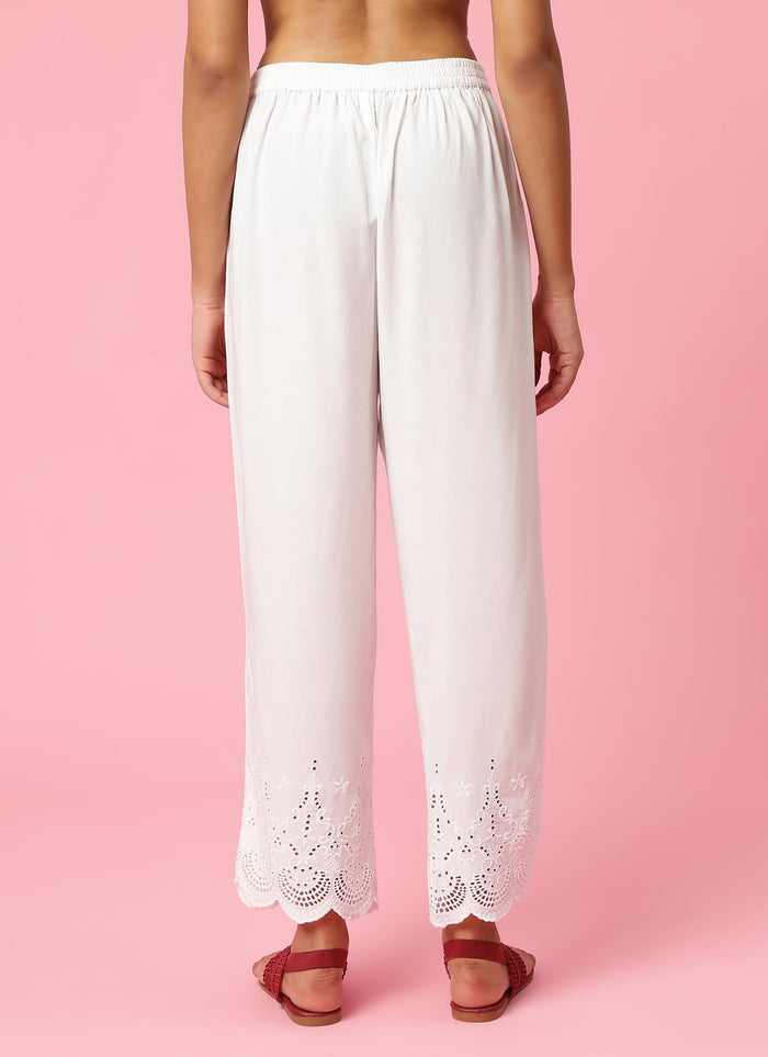 Women White Solid Trouser.