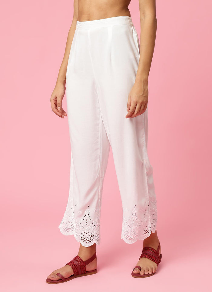 Women White Solid Trouser.