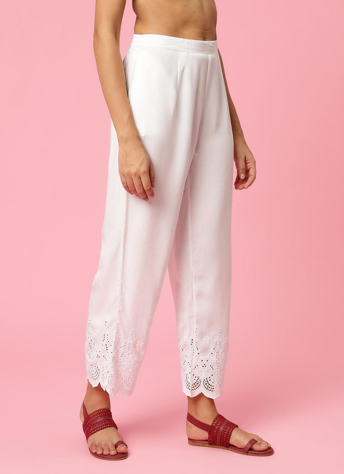 Women White Solid Trouser.