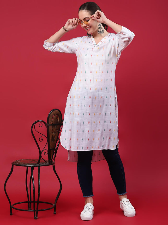 Women White Stripe Printed Kurta.
