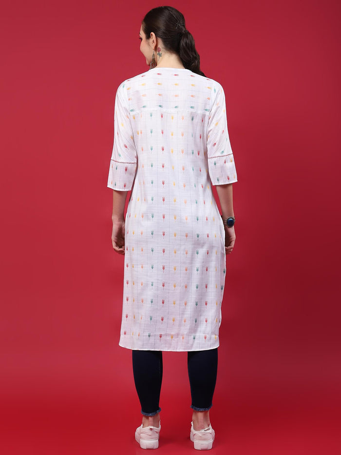 Women White Stripe Printed Kurta.