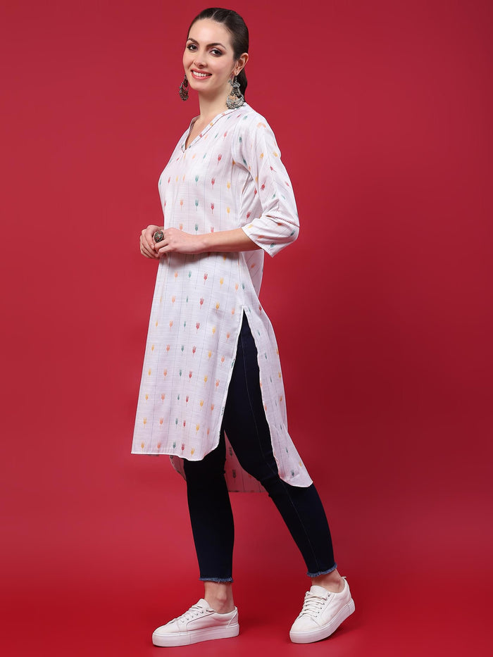 Women White Stripe Printed Kurta.