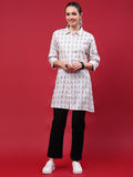 Women White Stripe Printed Kurti.