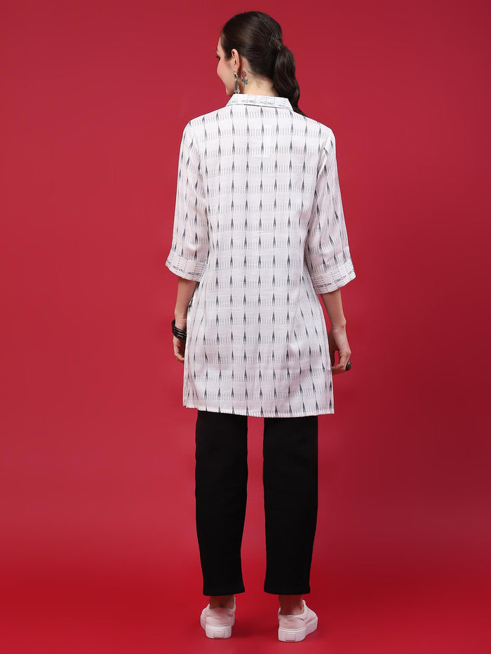 Women White Stripe Printed Kurti.