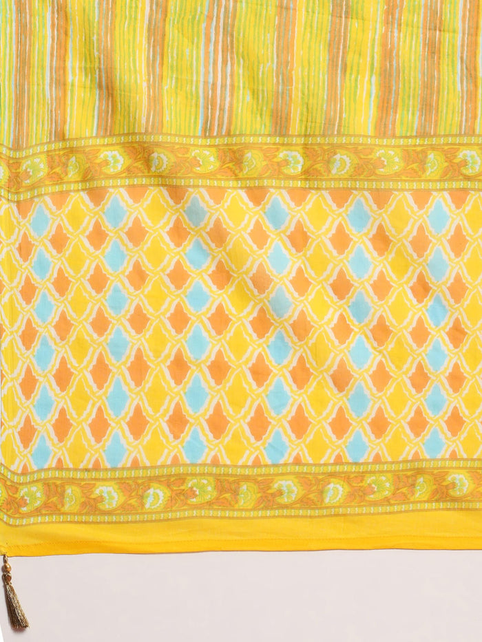 Women Yellow Geometric Printed Kurta Comfort Pant Dupatta.