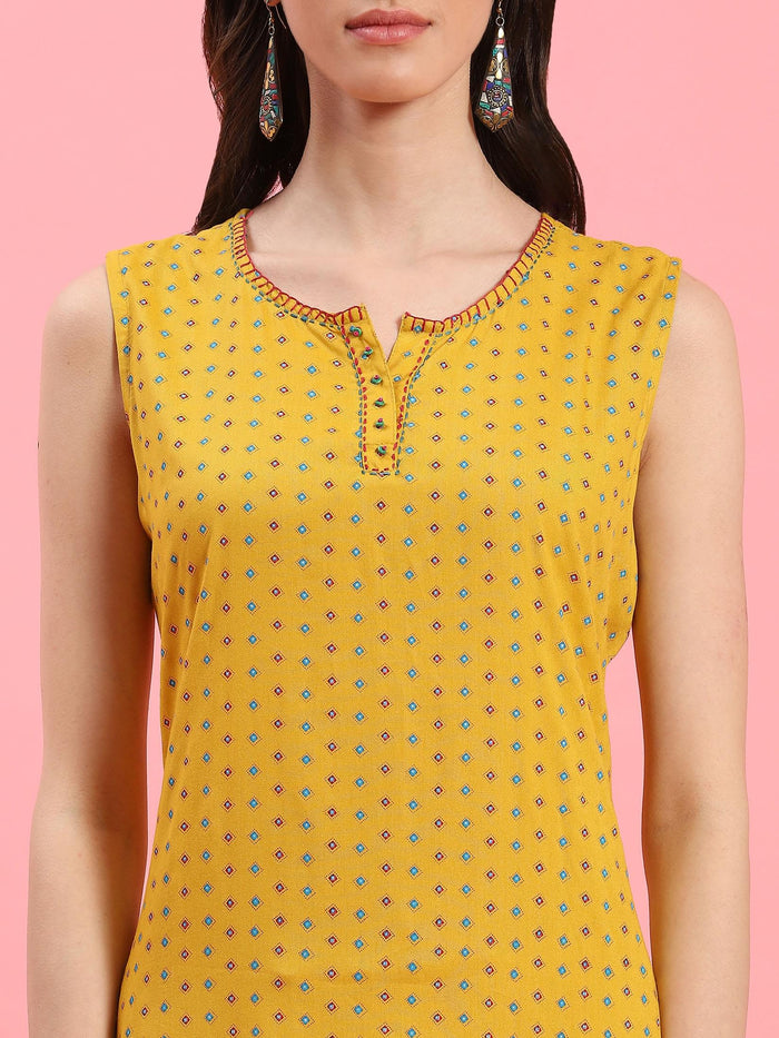 Women Yellow Geometric Printed Kurta With Harem Pant.