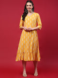 Women Yellow Ikat Printed Dress.