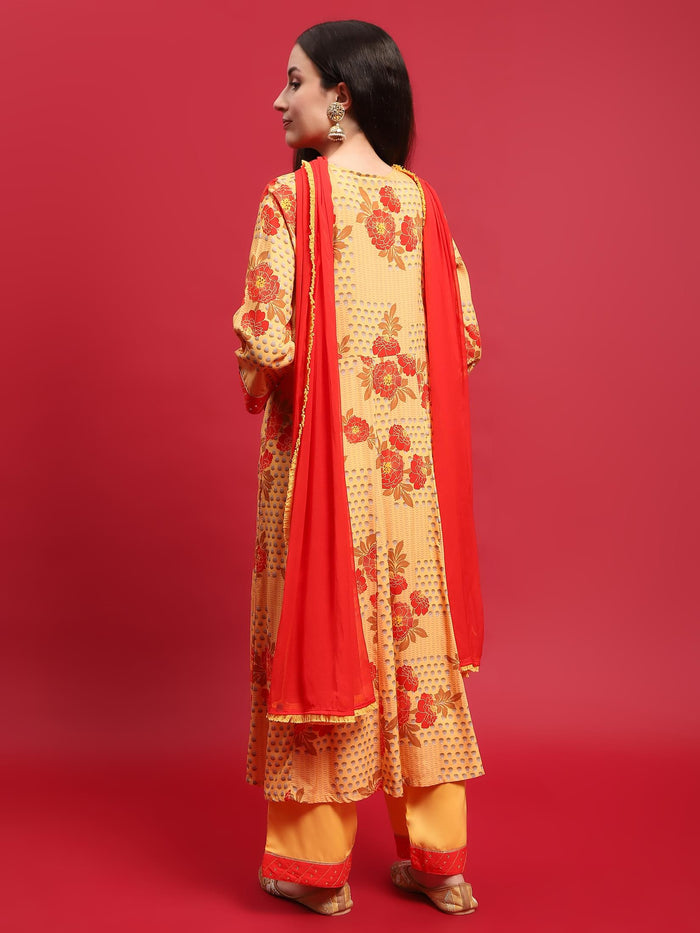 Women Yellow Liva Rayon Kurta Comfort Pant Dupatta.