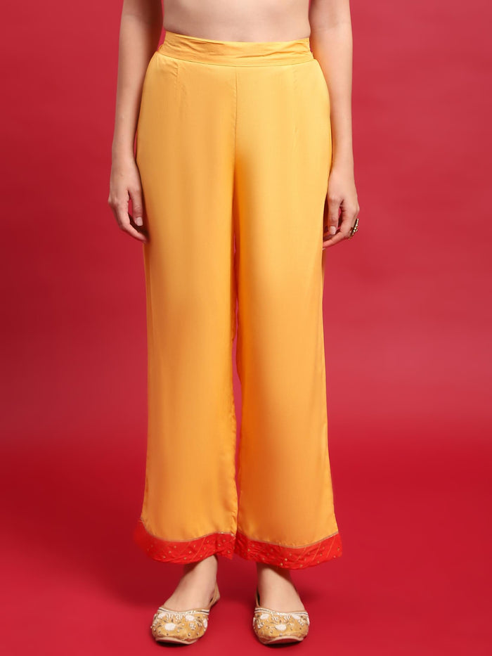 Women Yellow Liva Rayon Kurta Comfort Pant Dupatta.