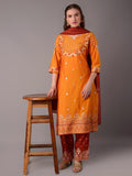 Women Yellow Ornamental Printed Kurta Salwar Dupatta.