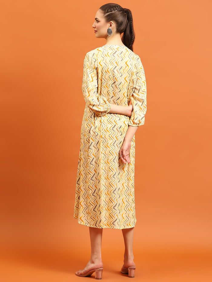 Women Yellow Printed Dress.