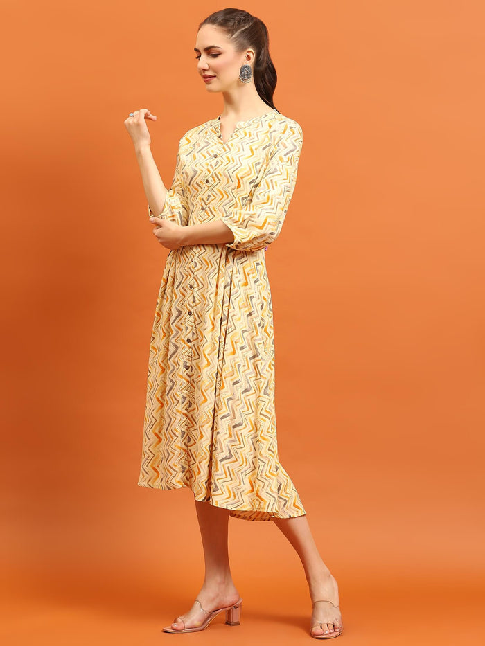 Women Yellow Printed Dress.