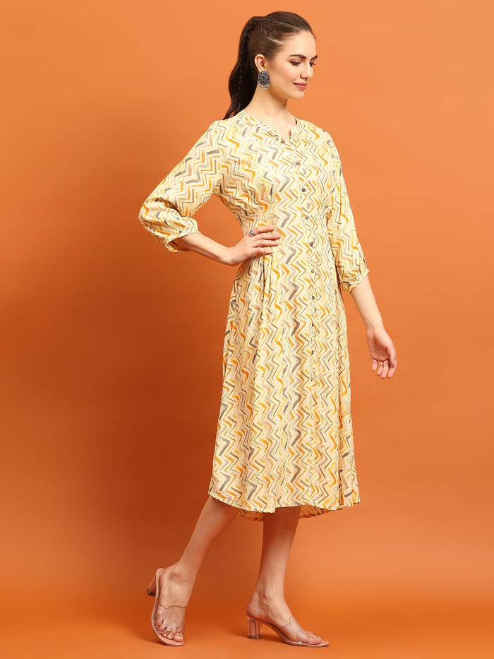 Women Yellow Printed Dress.