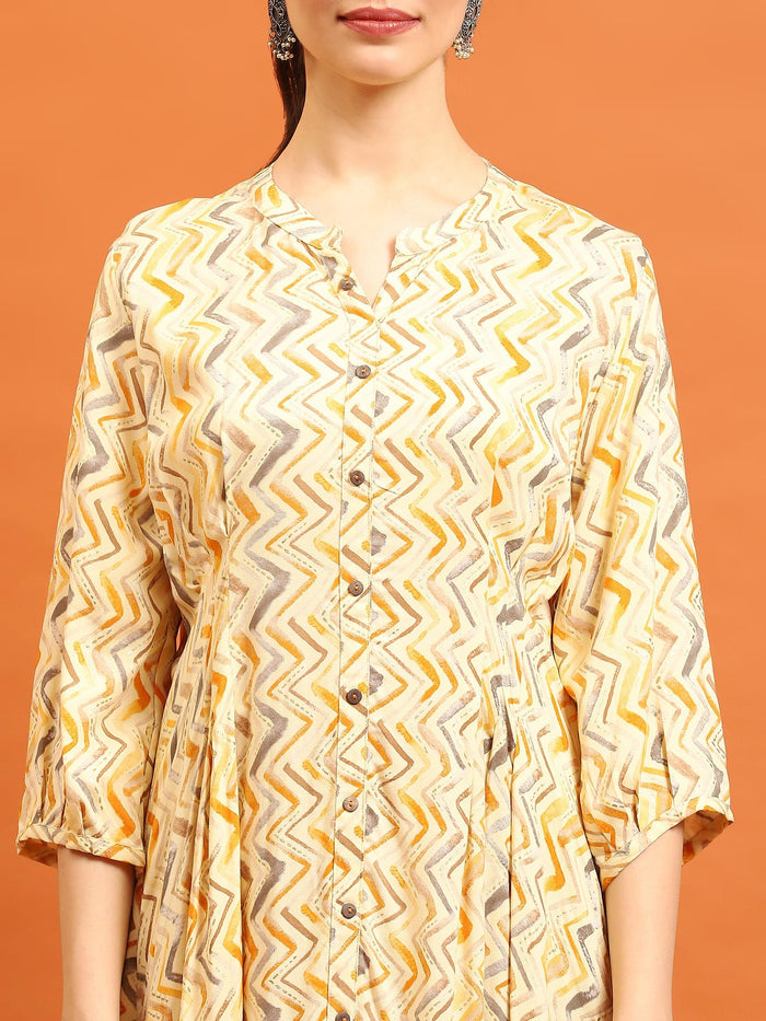 Women Yellow Printed Dress.