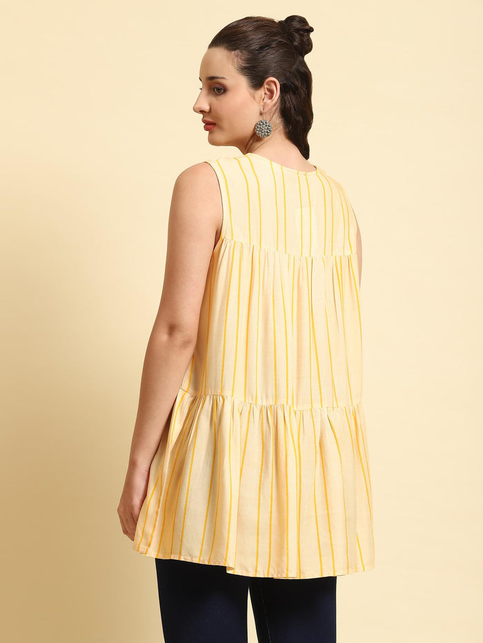 Women Yellow Stripe Printed Tunic.