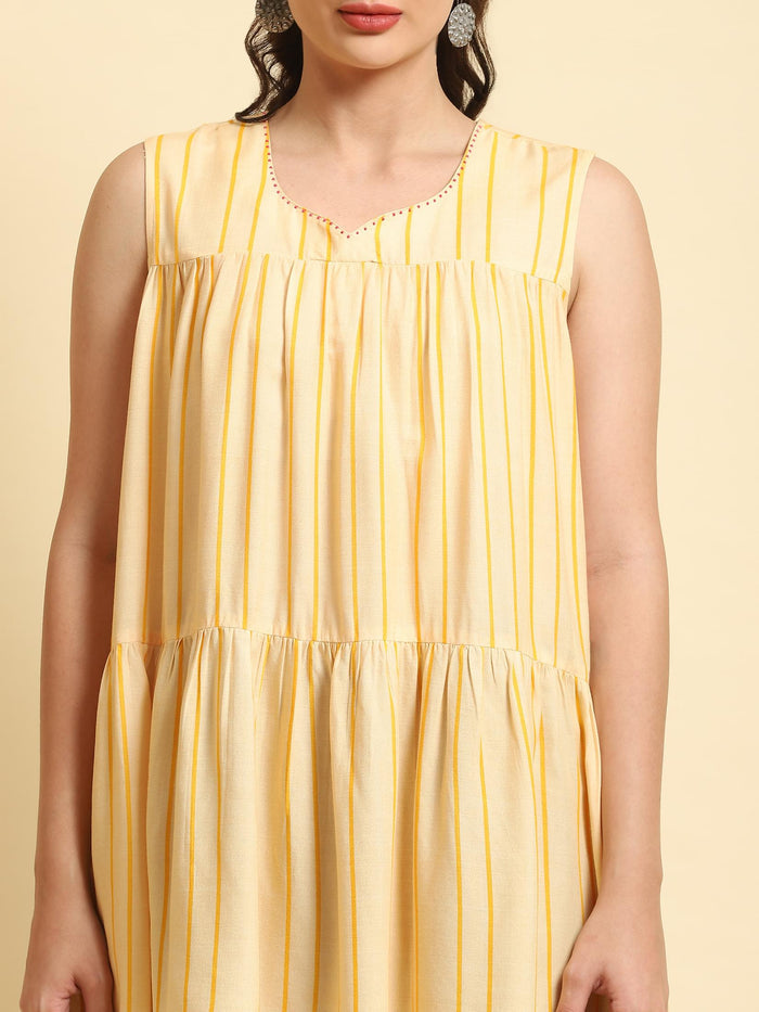 Women Yellow Stripe Printed Tunic.