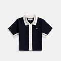Women's Cropped Tennis Polo - Navy/White