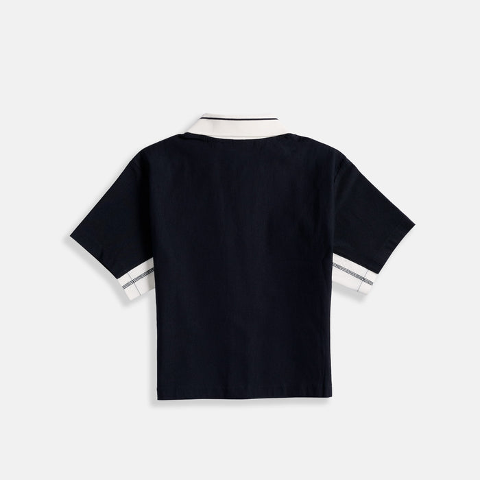 Women's Cropped Tennis Polo - Navy/White