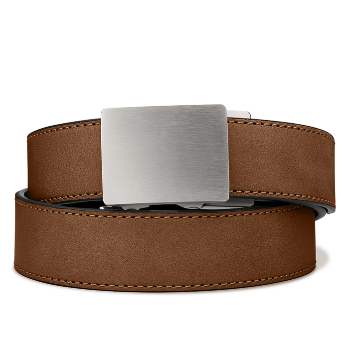 Kore Essentials Brown Buffalo Leather Ratcheting Gun Belt with an X4 Stainless Steel Buckle