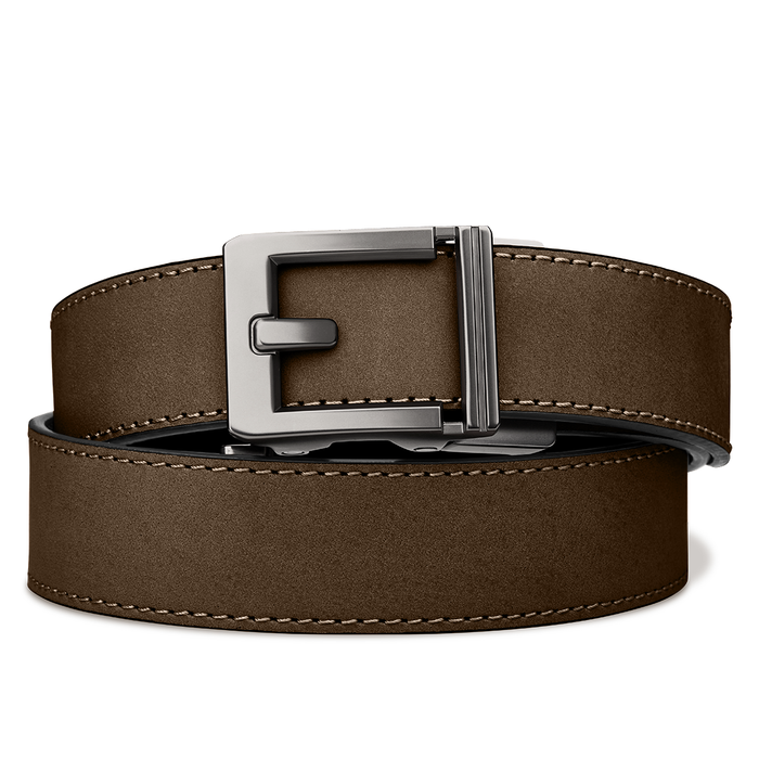 Kore Essentials Coffee Buffalo Leather Ratcheting Gun Belt with an X3 Buckle