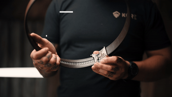 A gif showcases the micro-adjustability of Kore Essentials gun belts