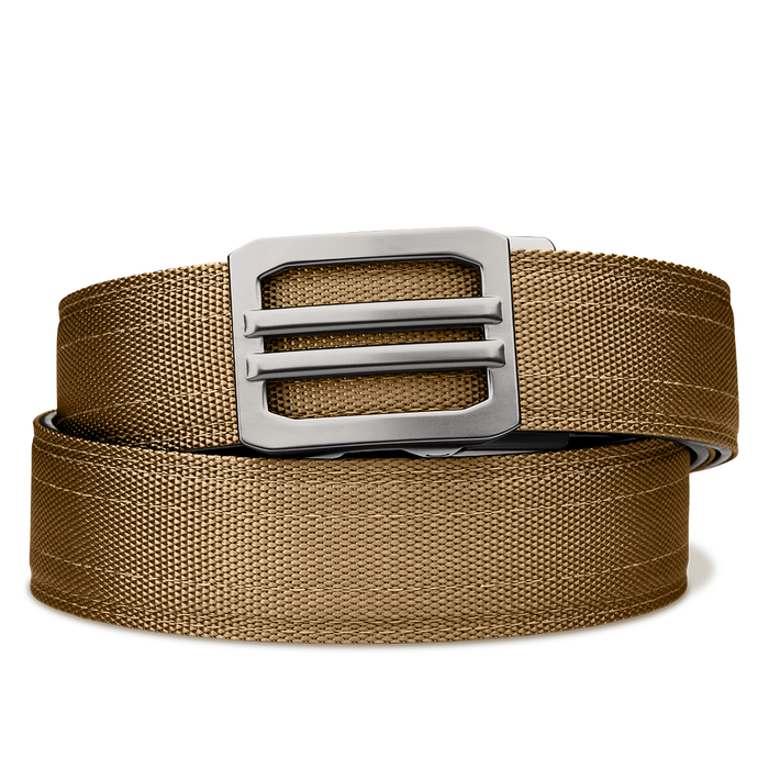 Kore Essentials Ratcheting Coyote Tactical Gun Belt with an X1 Buckle