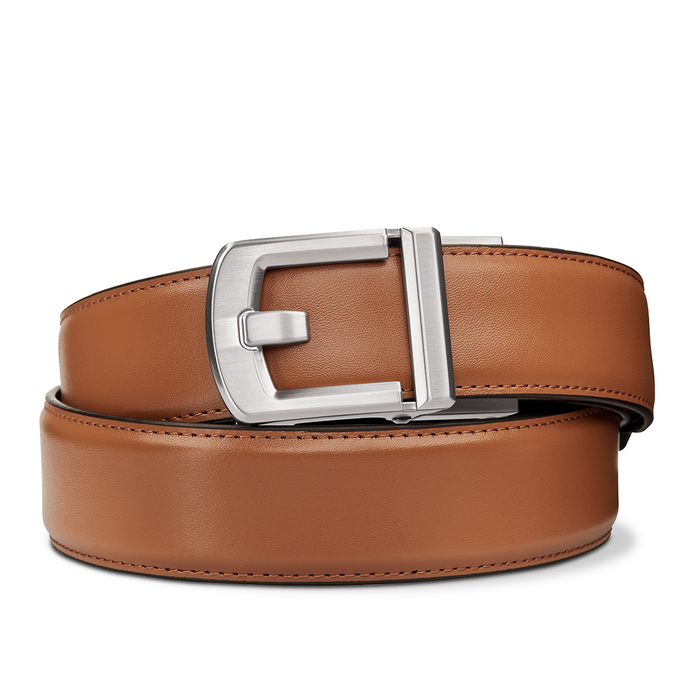 Kore Essentials Tan Leather Gun Belt with an X8 Nickel Buckle