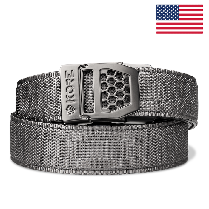 Kore Essentials Grey USA Nylon Gun Belt with an X6 Gunmetal Buckle
