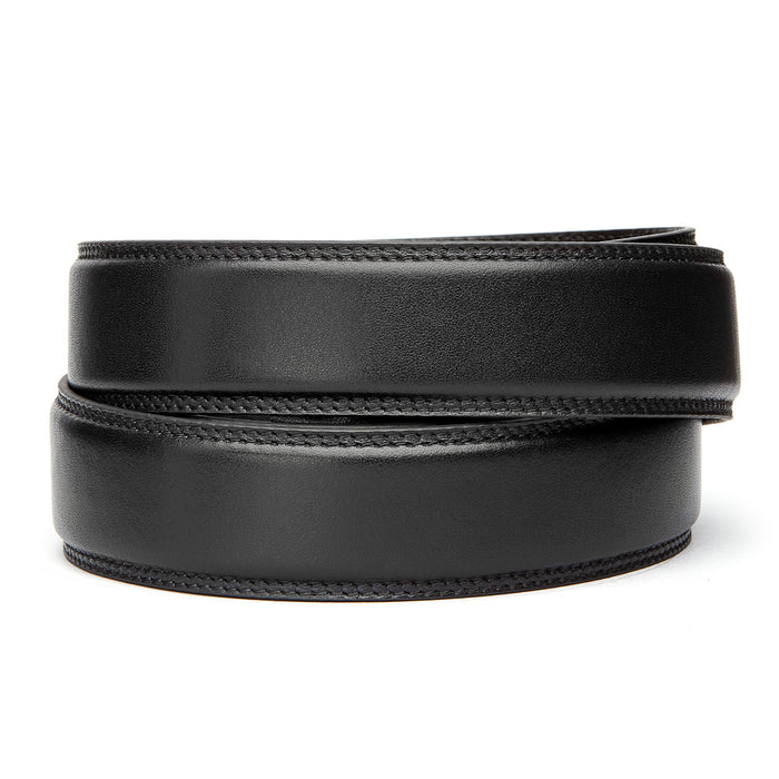 Classic Black Top Grain Leather XL Size Belt. Fits any waist from 44" to 54".  Men's double-stitched track belts from Kore Essentials