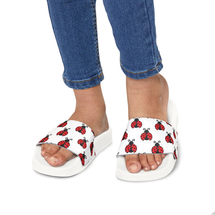 Youth Ladybug Slide Sandals — Removable Strap Cute Red Ladybug Pattern - 314 Originals